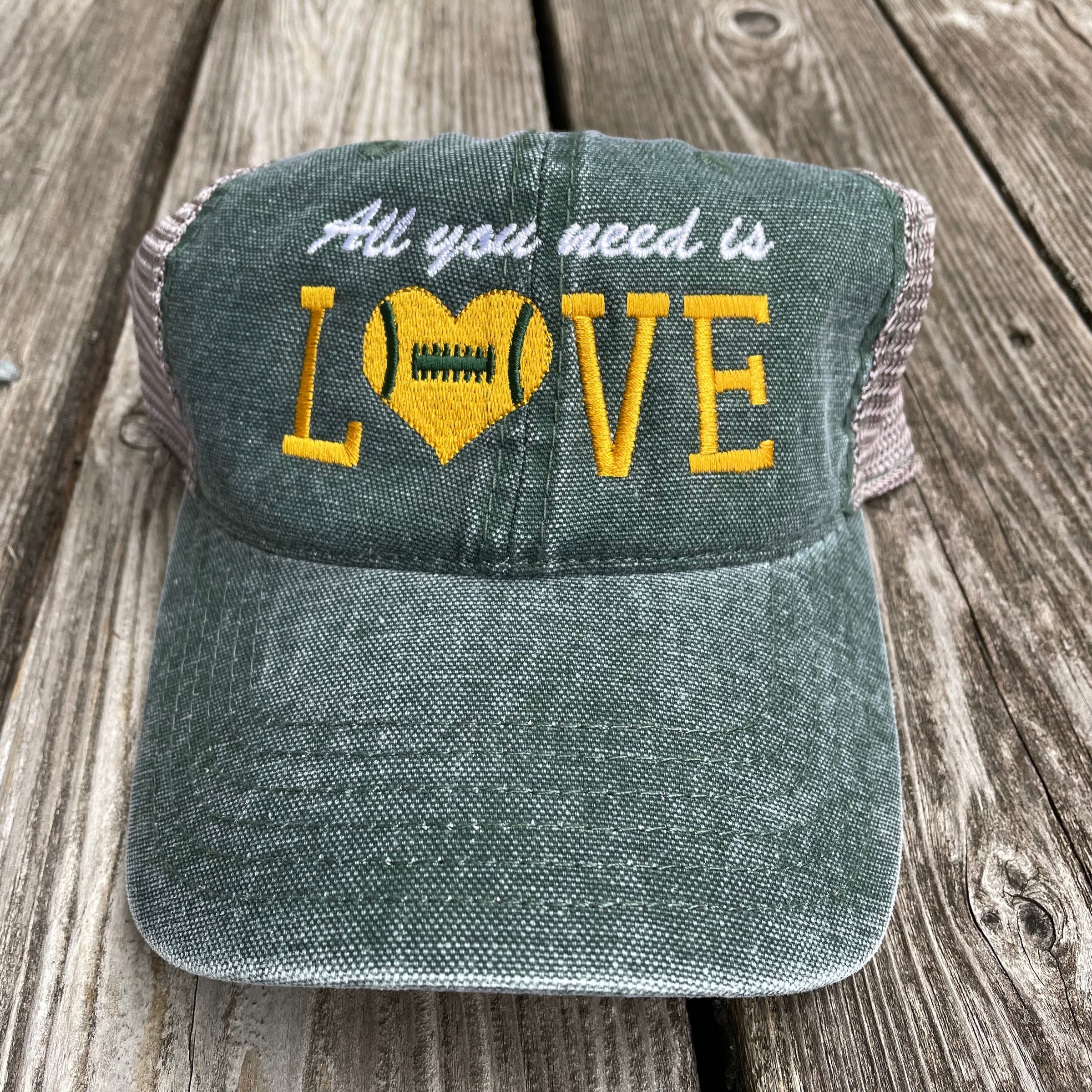 New Custom Designed Stone Distressed Baseball Cap with All You Need is Love All You Need Is LOVE Cap | Door County Hats main image 4